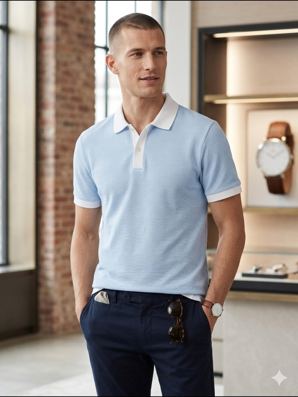 Boss Light Blue Polo with White Contrast Collar